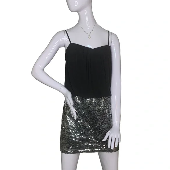 Trixxi Mini Dress Size Small Colorblock Black Blouse and Silver Sequined Skirt - Picture 1 of 8
